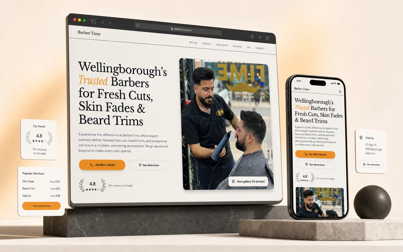 Art-directed BarberTime website product presentation